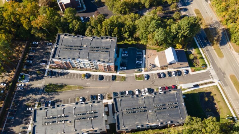 Aerial view of the Alexander apartments.